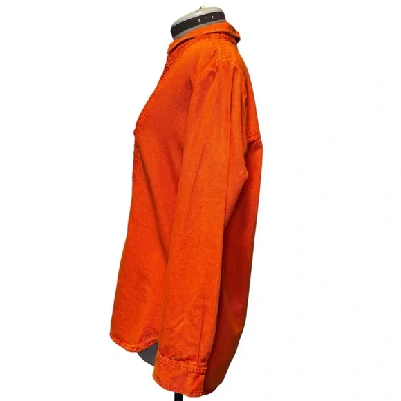 Pilcro | Orange Pleated Bib Button Down Blouse | Size S - Picture 5 of 9